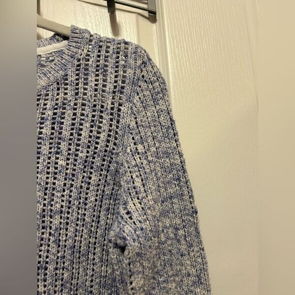 Talbots open knit chunky knit sweater women’s medium blue ivory - Picture 6 of 16